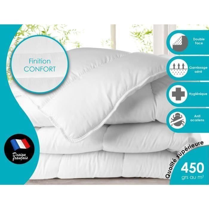 Couette 220x240 Cm Tempérée Microfibre – 300g/m² Polyester, Bleu Et Gris, Lavable Machine