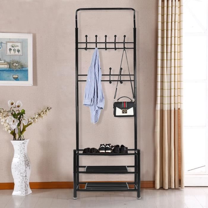 Porte Manteaux d'Angle 178 cm, Meuble d'Entrée avec Banc à Chaussures