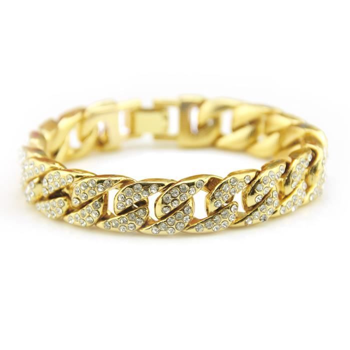 17 cm Multi-couleur zircon Mariage Bracelet Femmes 18K Or Jaune Rempli Chaîne Bangle