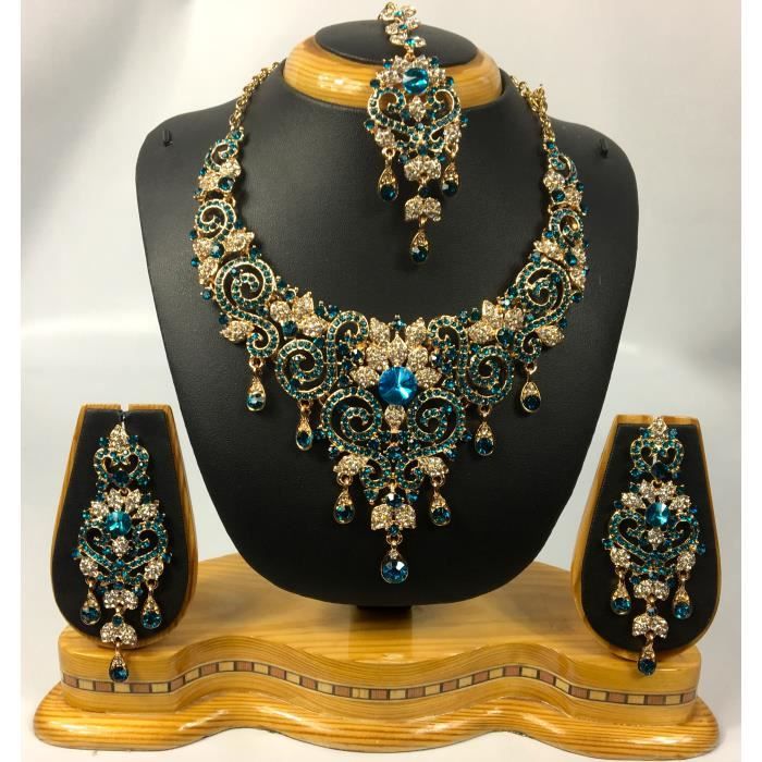Collier Fantaisie Bleu Turquoise Avec Perles - NEUF Avec étiquettes - Pour Mariage Soirée