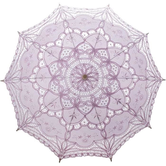 Parapluie De Mariage Broderie Dentelle Victorienne 80 Cm Blanc - Parasol Nuptiale Priyyiu