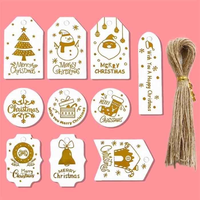 Lot 100 Étiquettes Cadeaux Noël Papier Kraft Avec Corde - Design Animaux Original