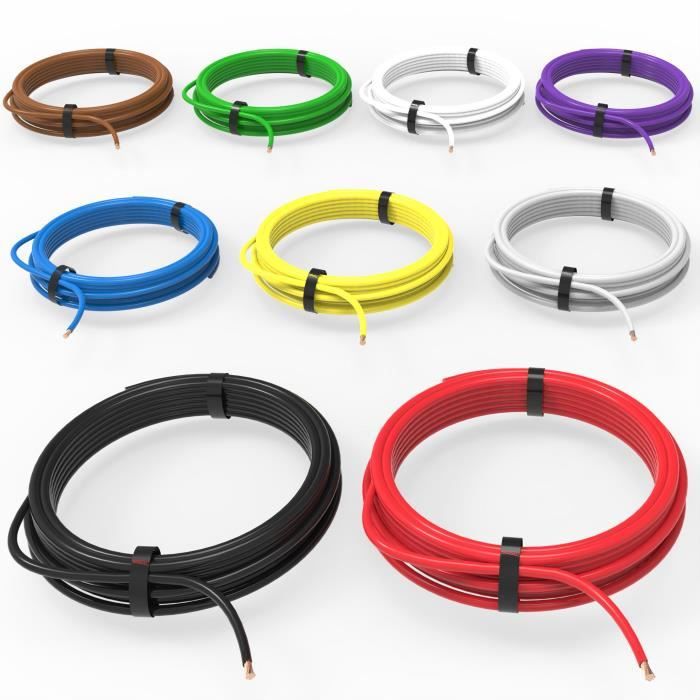 9x 1m Câble unipolaire 0.35 mm² Fil Électrique: Set 9 couleurs / Longueur  par couleur: 1m mètre - Cdiscount Bricolage