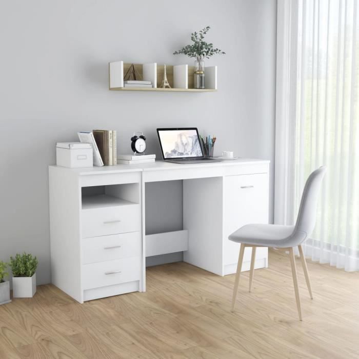 Bureau droit VIDAXL - Blanc - Elégance - Chic - 3 tiroirs
