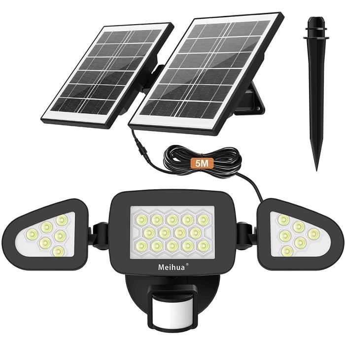 Projecteur LED Extérieur 60W Avec Détecteur 5200LM - IP66, 2700K Blanc Chaud, Réglable, Pour Jardin Garage Patio