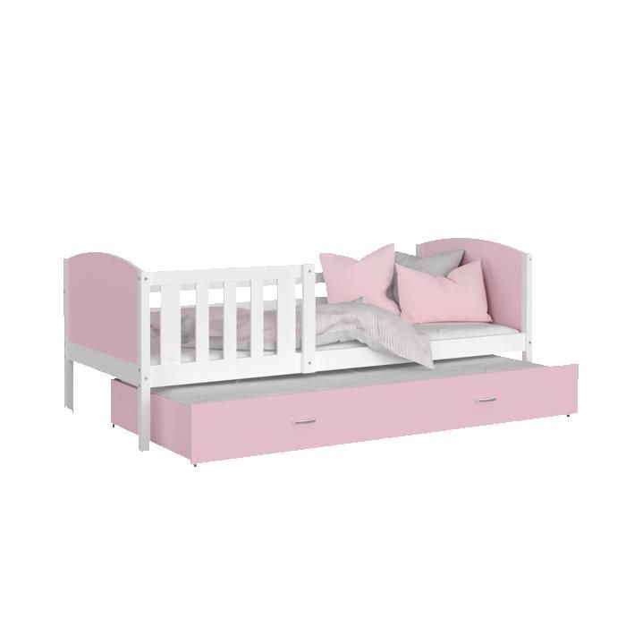 Lit Gigogne Tomy 90x190 matelas inclus Blanc - rose