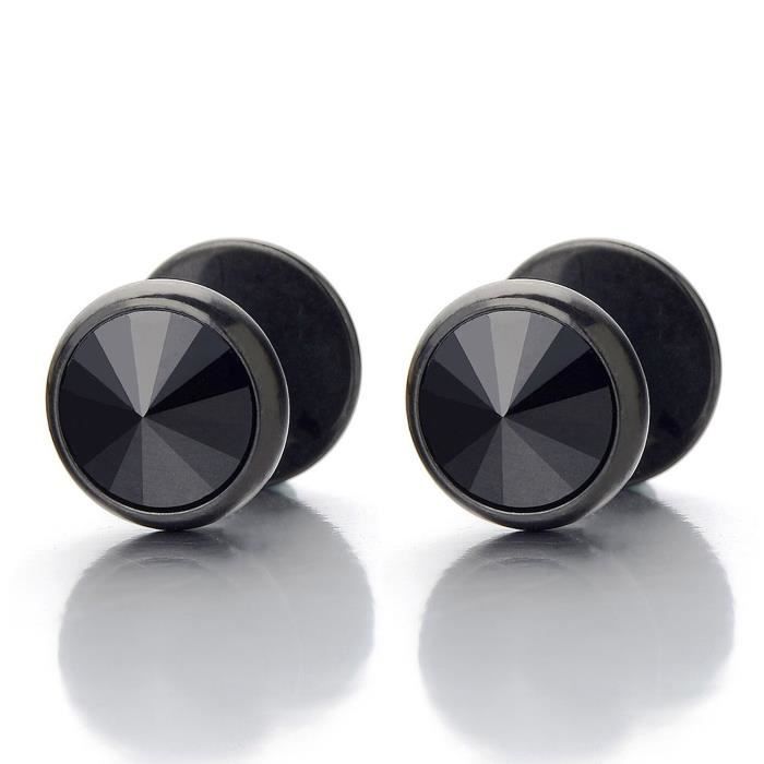 Acier Noir Doubles Pointes Boucles d/'oreille Homme Femme Bouchon d/'oreille Jauge d/'oreille Faux Cheater Fake
