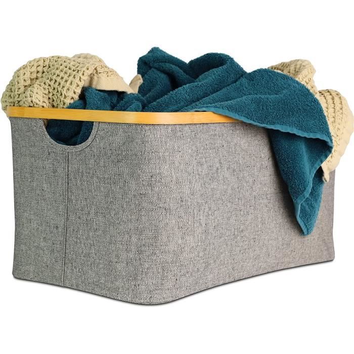 Lot De 2 Paniers à Linge Pliables Bambou 25L - Corbeilles Chambre Salle De Bain Beige Et Gris