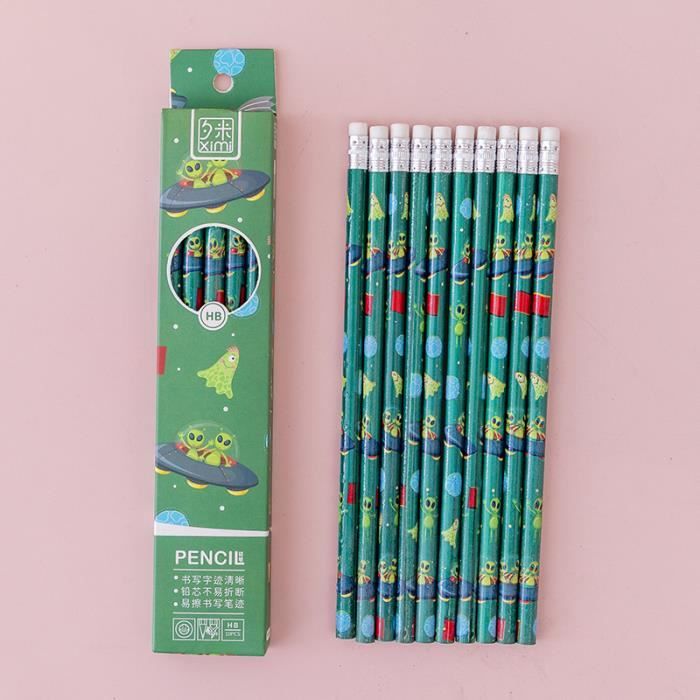 Crayon graphite,Boîte de 10 crayons en bois avec gomme, stylo d
