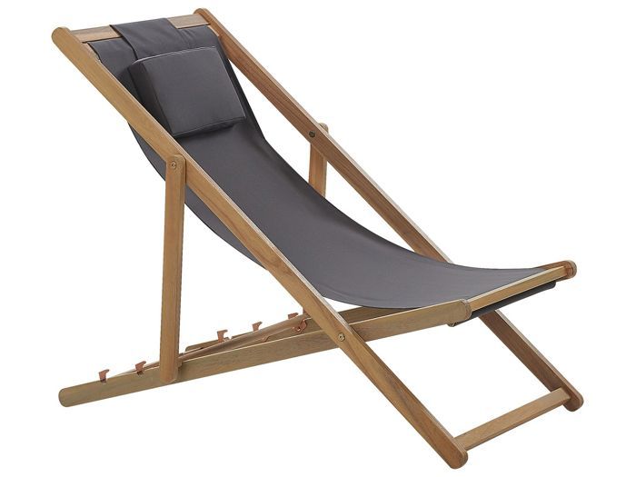 Chilienne en bois naturel et tissu gris AVELLINO Chilienne en bois naturel et tissu gris AVELLINO