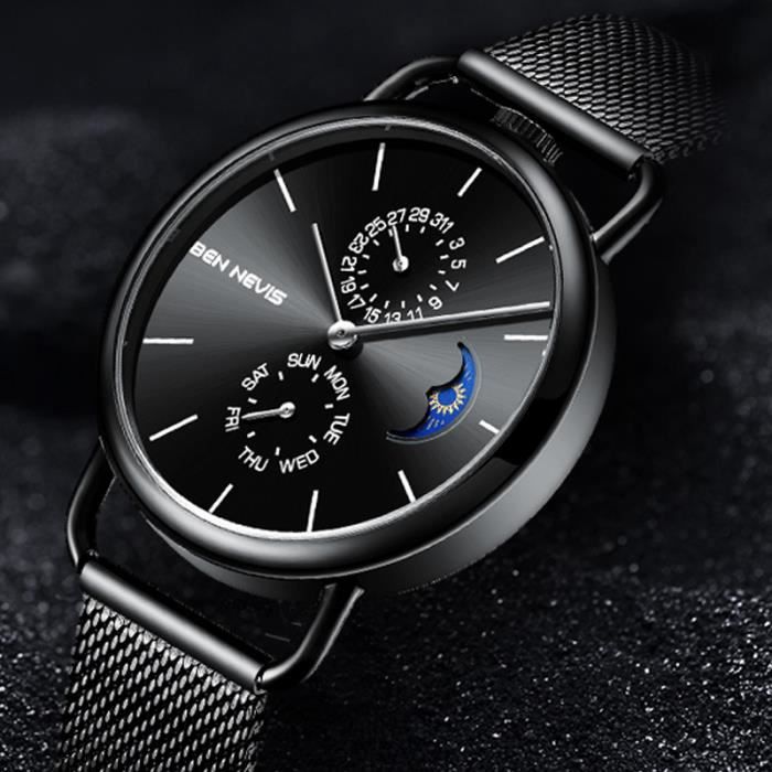 LINGYUE montre à quartz pour hommes haut de gamme montre-bracelet de sport de phase de lune de luxe-montres pour hommes