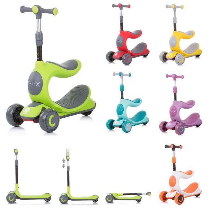 Trottinette Enfant 3 En 1 Avec Siège 2-8 Ans - Réglable Roues Lumineuses