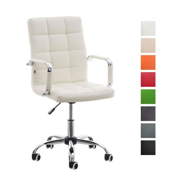 clp fauteuil de bureau deli v2 en similicuir avec piètement à roulettes métal chromé, blanc