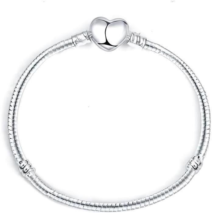 Bracelet - Femme - Maille Serpentine - Argent Fin - Rhodié - 20 cm - Fermoir Coeur Bracelet - Femme - Maille Serpentine - Argent Fin - Rhodié - 20 cm - Fermoir Coeur