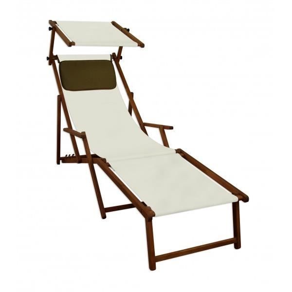 Chaise longue de jardin blanche pliante avec repose-pieds, pare-soleil, oreiller 10-303FSKD