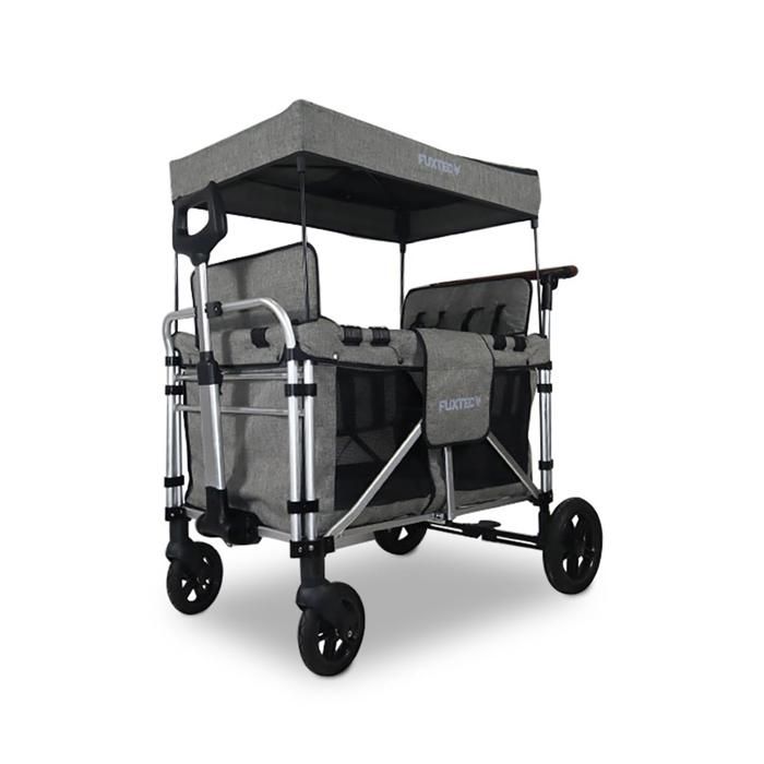 Chariot de transport enfant - Gris Premium - FUXTEC Family Cruiser - Banquettes amovibles 4 places charge 75 kg