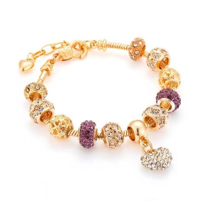 18 cm Charms Bracelet Pandora Style bijoux Femme forme de coeur Charms