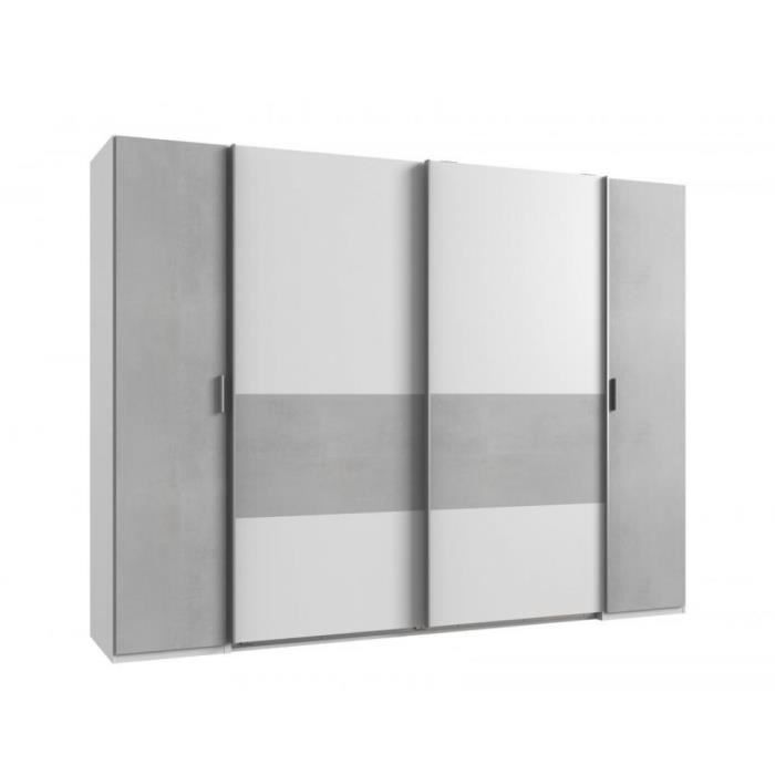 Armoire portes coulissantes et battante VIRONI blanc et béton 227cm bi
