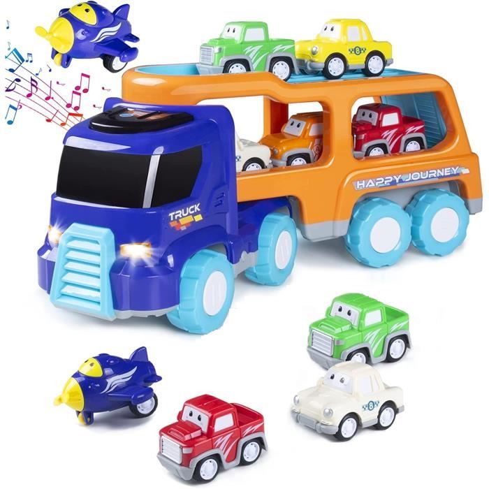 Camion de transport jouets voitures pour garçons 3 4 5 6 ans, camion de  piste de course portable