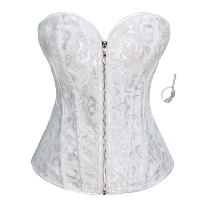 Corset Bustier Sexy - WHITE[A5728] - Fermeture Éclair - Haut De Taille