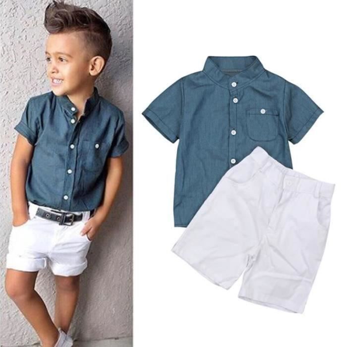 Ensemble en jersey manches courtes Garçon Bleu moyen