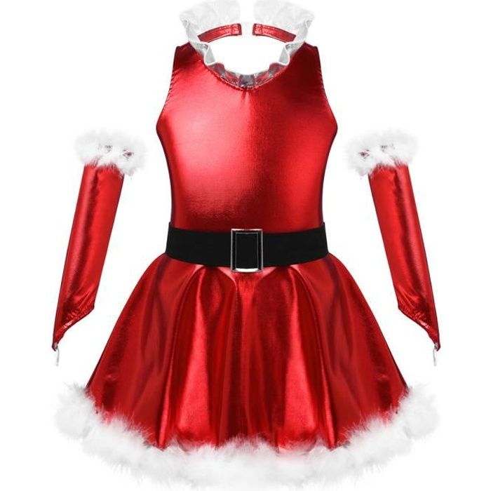 Robe de soirée Noël fille rouge avec ceinture noire KATIA