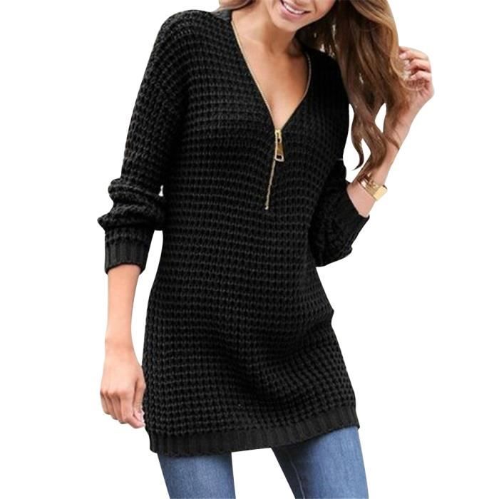 Femme Elegant Pull Tricote Col V Manche Longue Slim Fit Sweater Tunique Oversize Tricot Chandail Mode Automne Hiver Tops Noir Noir Cdiscount Pret a Porter