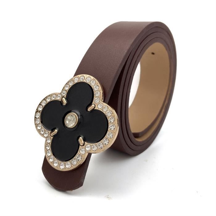 Ceinture Femme En Cuir Véritable Marron - Broderie Fleurie - Taille 38 (M)