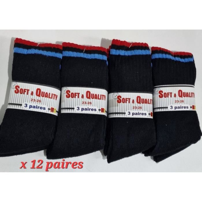 12 CHAUSSETTES TENNIS ENFANT NOIR TAILLE 23/26 BY SOFT & QUALITY  Noir/Bleu/Rouge - Cdiscount Prêt-à-Porter