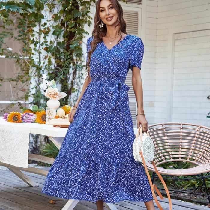 Robe Bohème Femme été - Imprimé Floral, Légère, Idéale Festival, Plage, Mariage, Soirée