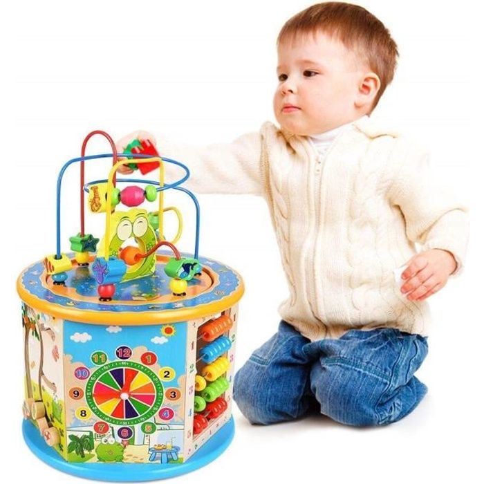 Cube d'activité en Bois 8 en 1 Jeu d'éveil Premier âge 1 an Jouets Labyrinthe de Perles Jouet Éducatif Cadeaux pour Enfants