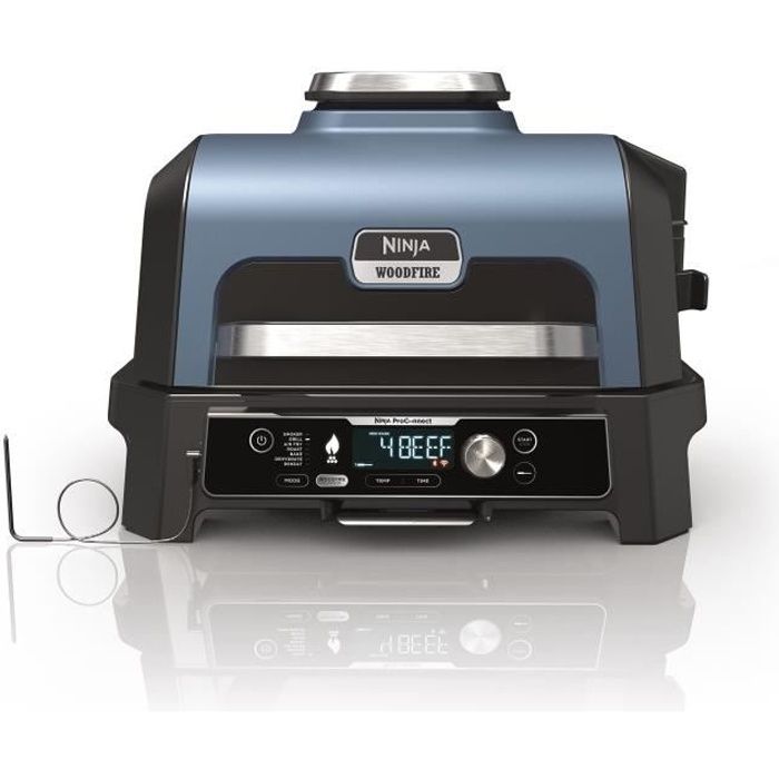 Ninja Woodfire Pro Connect BBQ Électrique Grill & Fumoir Contrôle via App Sonde Numérique Grill Extérieur 7 en 1 & Friteuse sans huile Pellets de Bois Résistant aux Intempéries OG901EU