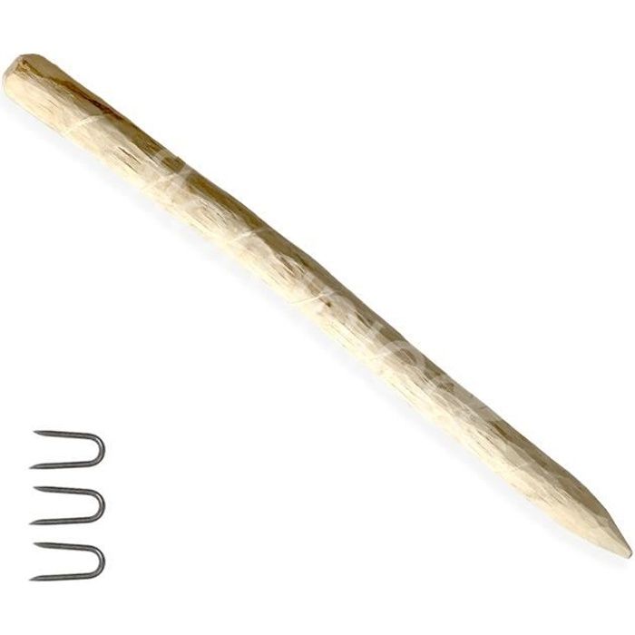 Piquet de clôture, Poteau en bois de marronnier - rond, écorcé et pointu d'un côté, Hauteur: 90 cm