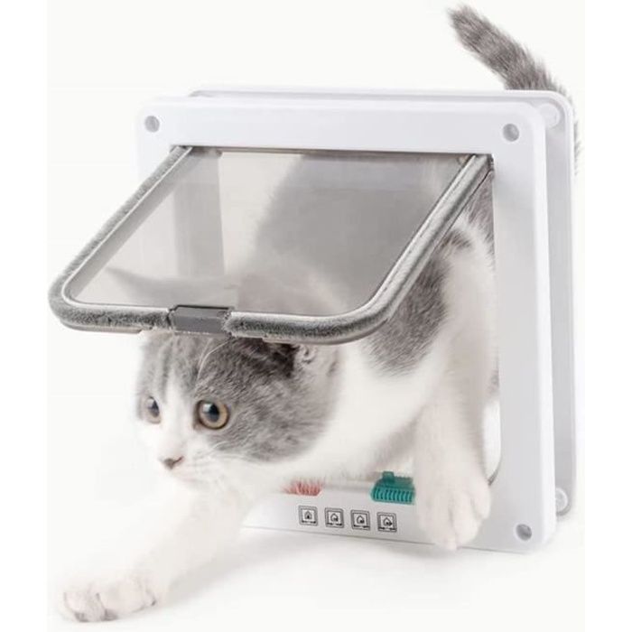 Comparer les prix de 19 x 20 x 2.1cm Chatière pour Chat magnétique Chatière Silencieux Avec Feutrine et verrou Rotatif à 4 Voies pour Chat Chien -blanc