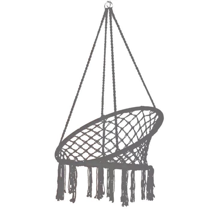SALALIS Chaise pivotante Chaise hamac macramé balançoire maille tricotée chaise suspendue pour terrasse balcon meuble chaise Gris