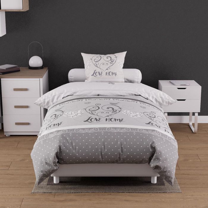 Parure housse de couette coton 57 fils 140x200 cm VALENTINE gris par Soleil dOcre