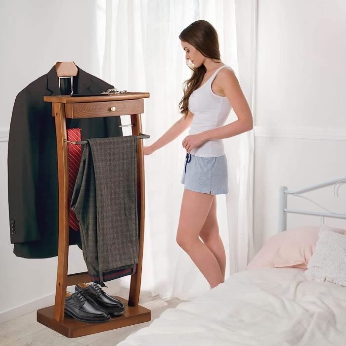 Valet de Chambre Serviteur Mural en Bois et Métal pour Costume et