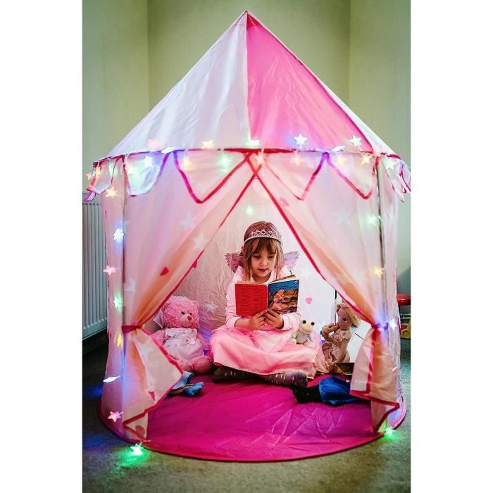 Tente De Jeu Princesse Magique Pour Enfants Avec Étoiles Lumineuses LED Et Grenouille Arc-en-Ciel En Peluche - Cabane Intérieur/Extérieur Tipi