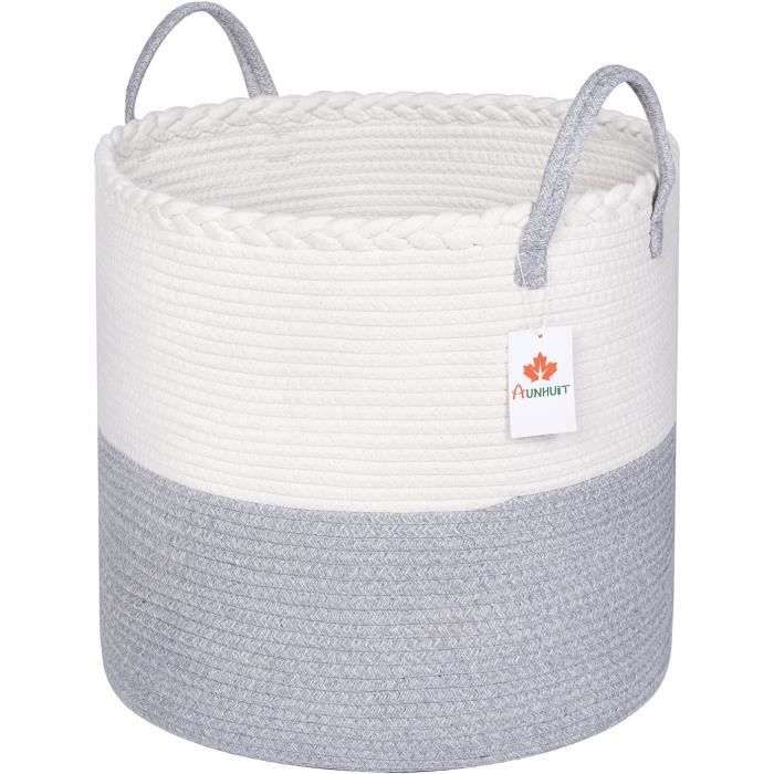 Panier De Rangement XL En Corde De Coton - 50 Cm Diamètre, 33 Cm Haut - Pour Linge, Jouets, Couvertures - Avec Poignées