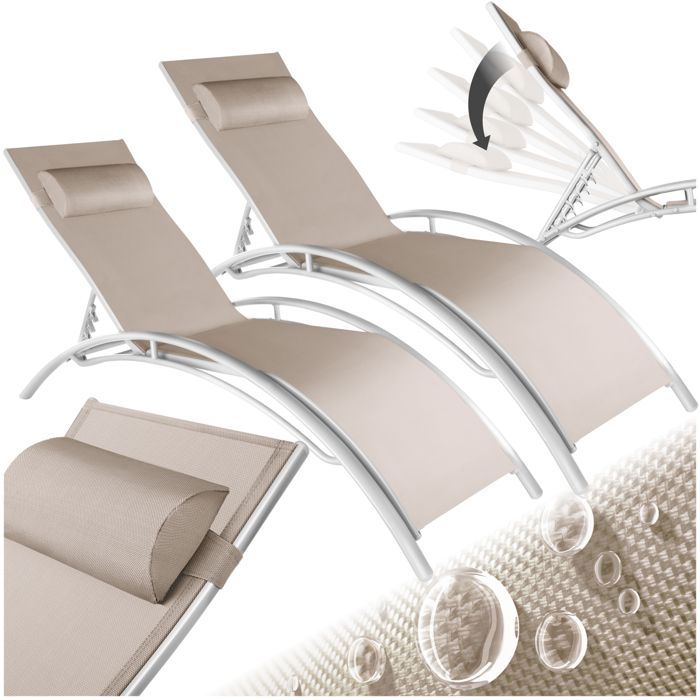 Chaises longues - TECTAKE - Lot de 2 transats de jardin en aluminium ALINA dossier réglable en 5 positions 180 x 59 x 50 cm - Beige