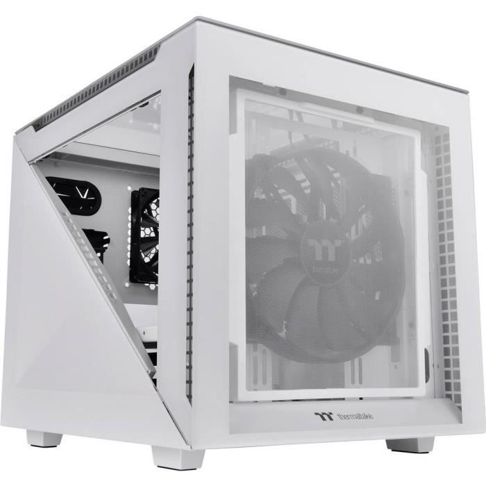Thermaltake Divider 200 TG Snow Micro-tour Boîtier PC blanc 2 ventilateurs pré-installés, fenêtre latérale, filtre anti