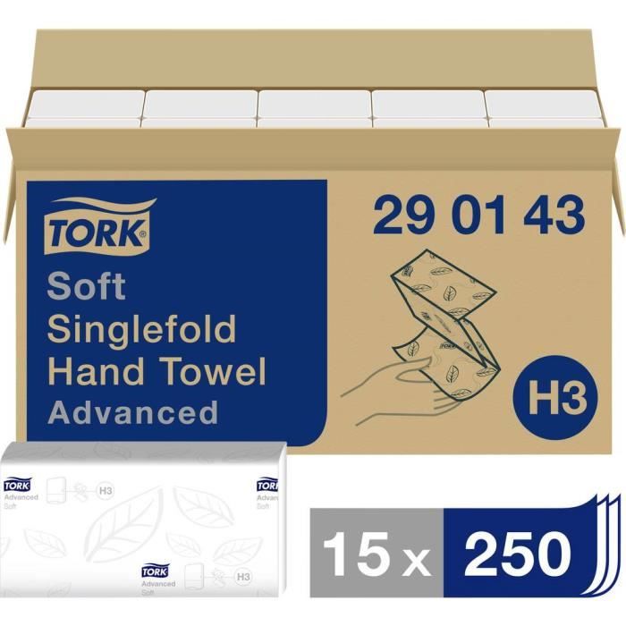 TORK 290143 Essuie-main en papier (L x l) 23 cm x 22.60 cm blanc 15 x 250 feuilles-pack 3750 pc(s)