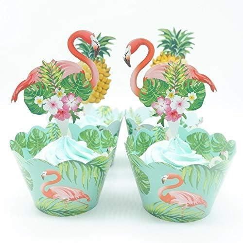 QCCOSER 61 pièces Hawaiian Aloha Vaisselle de fête Flamingo Feuille de palmier Couverts de fête