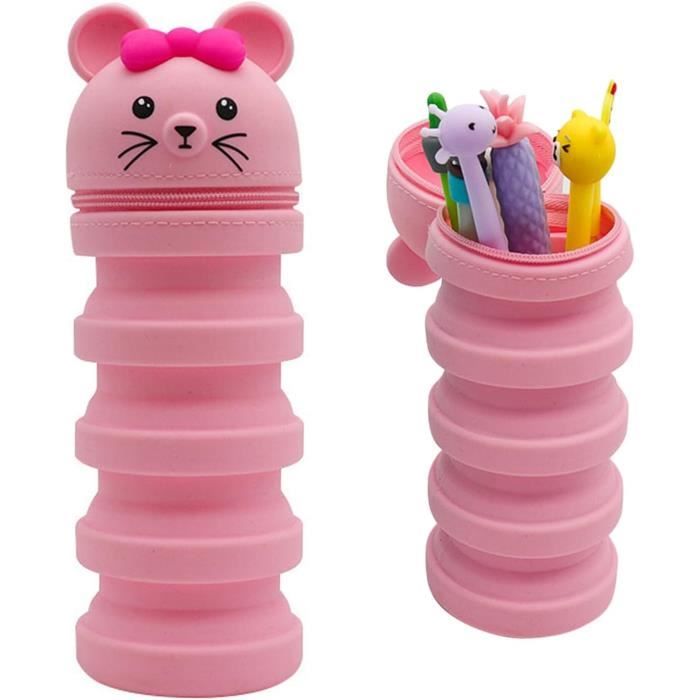Trousse 2 En 1 Kawaii En Silicone Souple - Thème Teddy Ours - 3 Compartiments - Nécessaire école Et Bureau