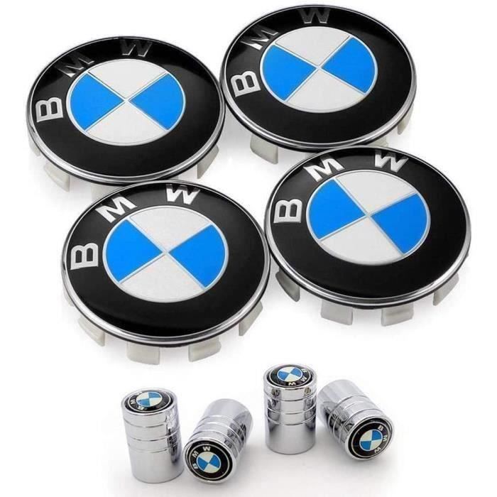 Lot de 4 centre de roue cache moyeu Remplacement pour BMW 68mm avec Valve Caps Bleu et Blanc