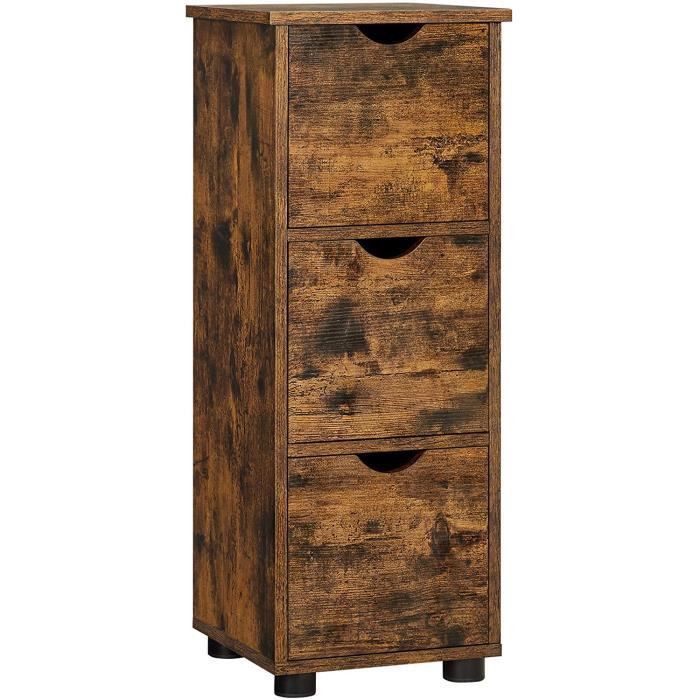 Meuble de Salle de Bain à 3 tiroirs VASAGLE - Marron Rustique - 30 x 30 x 80 cm - Colonne