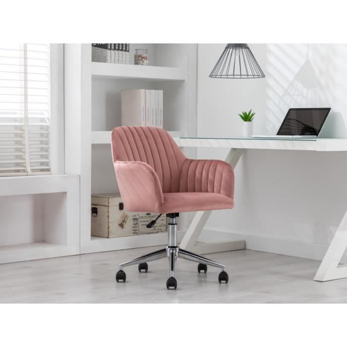chaise de bureau - vente-unique - eleana - velours - rose - hauteur réglable
