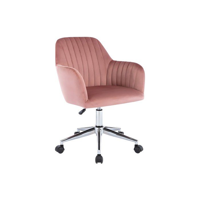 Chaise de bureau - Velours - Rose et argenté - Hauteur réglable - ELEANA