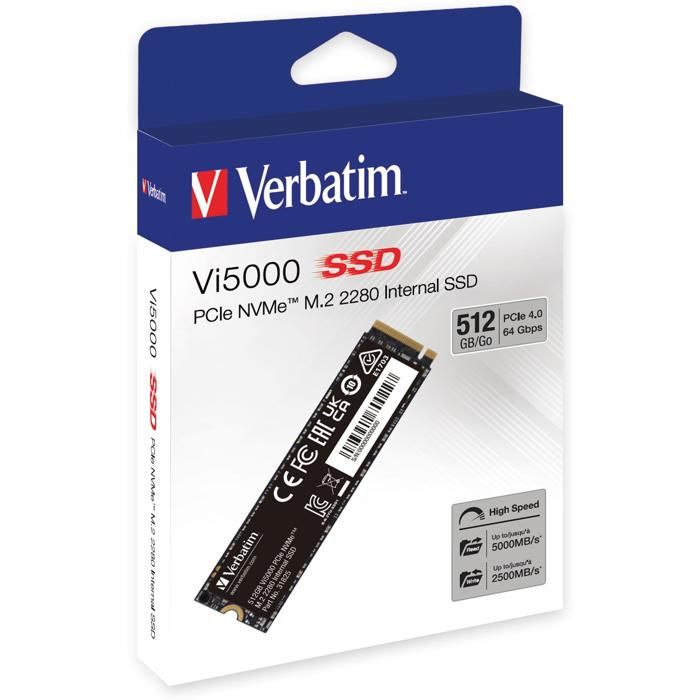 SSD - VERBATIM - VI5000 - 512GB - PCIe4 NVME - 5000 Mo/s lecture - 2500 Mo/s écriture