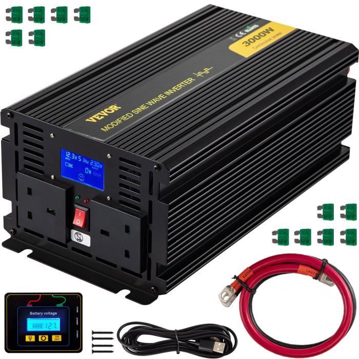 Onduleur Solaire Hybride – VEVOR – Convertisseur à Onde Sinusoïdale Modifié avec Télécommande LCD 3000 W